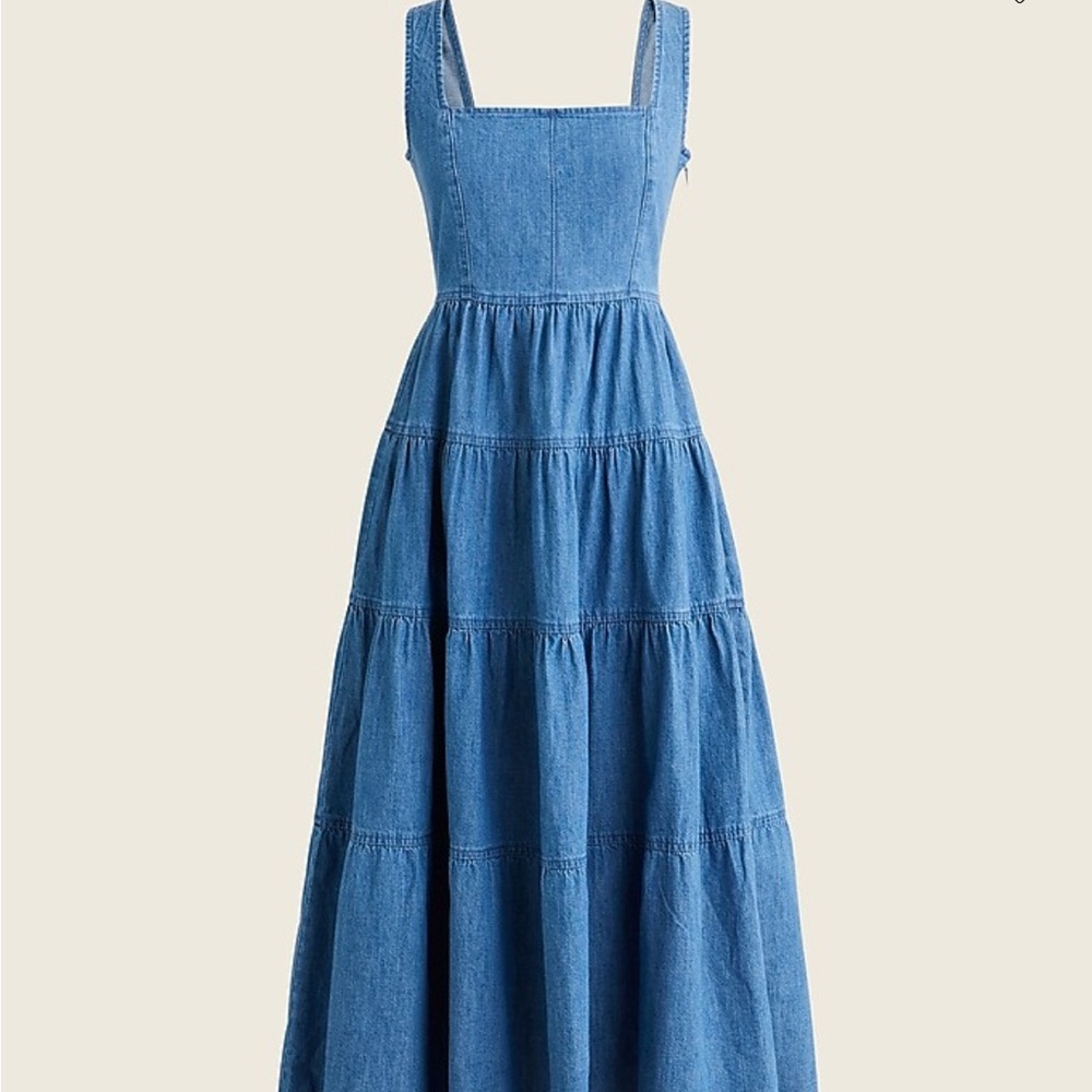 J. Crew Tiered denim squareneck dress